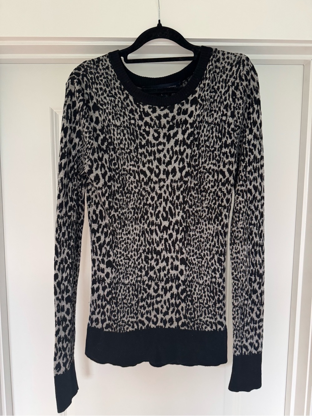 French Connection Black and Cream Leopard Crew Neck Sweater